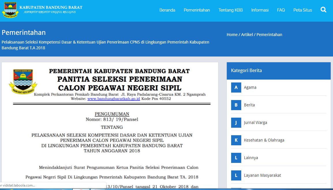 Jadwal dan Lokasi Tes Kompetensi Dasar CPNS Kabupaten Bandung Barat 2018