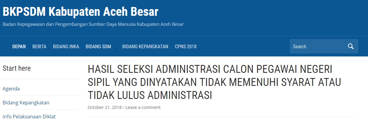 Jadwal dan Lokasi Tes Kompetensi Dasar CPNS Kabupaten Aceh Besar Tahun 2018