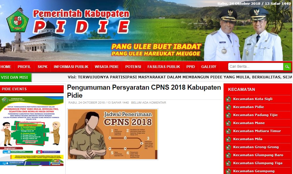 Jadwal dan Lokasi Tes Kompetensi Dasar CPNS Kabupaten Pidie Tahun 2018
