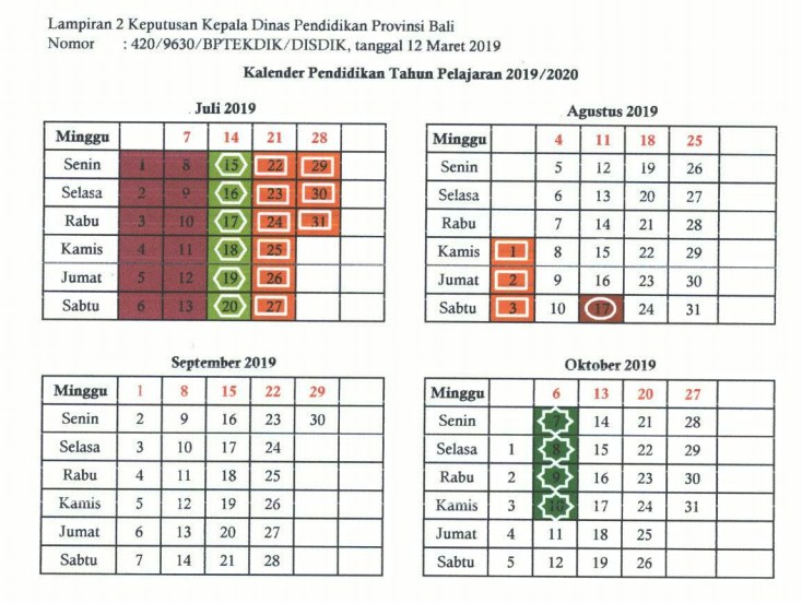 Kalender Pendidikan Kaldik Provinsi Tahun Pelajaran 2019/2020 Lengkap