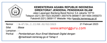 SE Pemberitahuan Akun Email Madrasah Digital dengan @madrasah.kemenag.go.id Tahap II