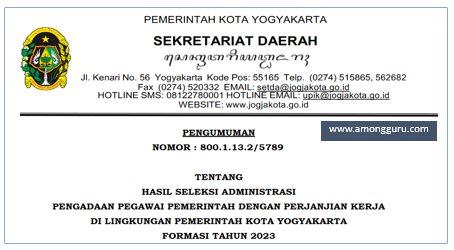 Pengumuman Hasil Seleksi Administrasi PPPK Kota Yogyakarta 2023